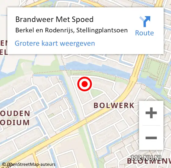 Locatie op kaart van de 112 melding: Brandweer Met Spoed Naar Berkel en Rodenrijs, Stellingplantsoen op 19 februari 2022 12:19