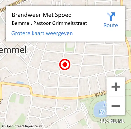 Locatie op kaart van de 112 melding: Brandweer Met Spoed Naar Bemmel, Pastoor Grimmeltstraat op 19 februari 2022 12:21