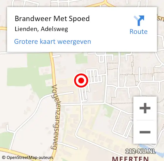 Locatie op kaart van de 112 melding: Brandweer Met Spoed Naar Lienden, Adelsweg op 19 februari 2022 12:26