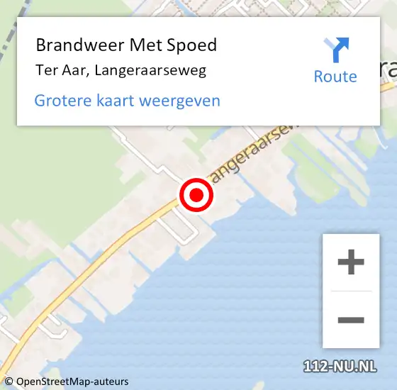 Locatie op kaart van de 112 melding: Brandweer Met Spoed Naar Ter Aar, Langeraarseweg op 19 februari 2022 12:31