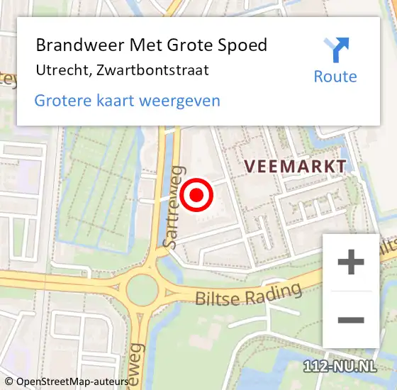 Locatie op kaart van de 112 melding: Brandweer Met Grote Spoed Naar Utrecht, Zwartbontstraat op 19 februari 2022 12:35