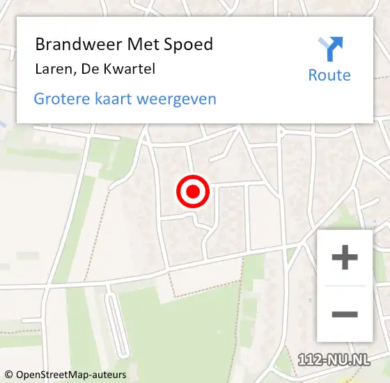 Locatie op kaart van de 112 melding: Brandweer Met Spoed Naar Laren, De Kwartel op 19 februari 2022 12:37