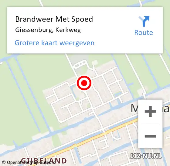 Locatie op kaart van de 112 melding: Brandweer Met Spoed Naar Giessenburg, Kerkweg op 19 februari 2022 12:38