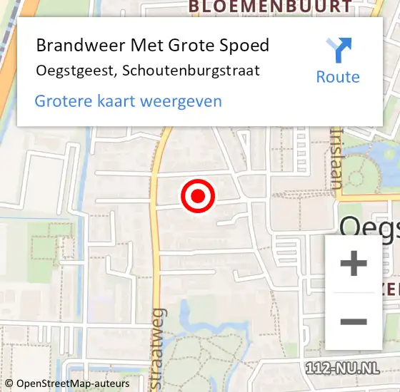Locatie op kaart van de 112 melding: Brandweer Met Grote Spoed Naar Oegstgeest, Schoutenburgstraat op 19 februari 2022 12:40