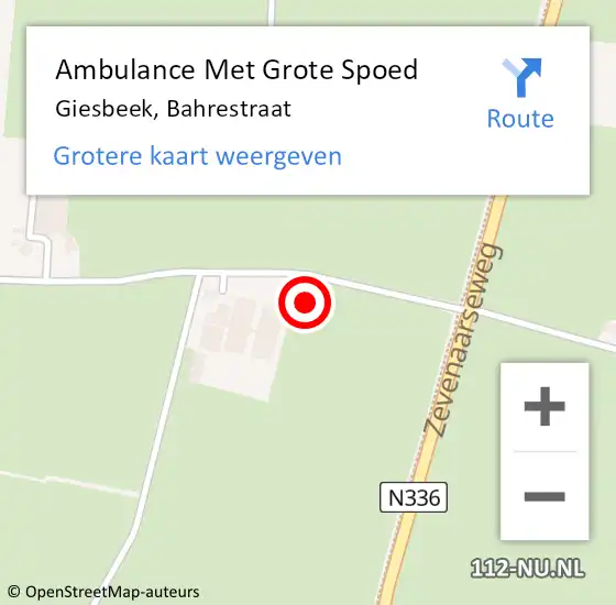 Locatie op kaart van de 112 melding: Ambulance Met Grote Spoed Naar Giesbeek, Bahrestraat op 19 februari 2022 12:42