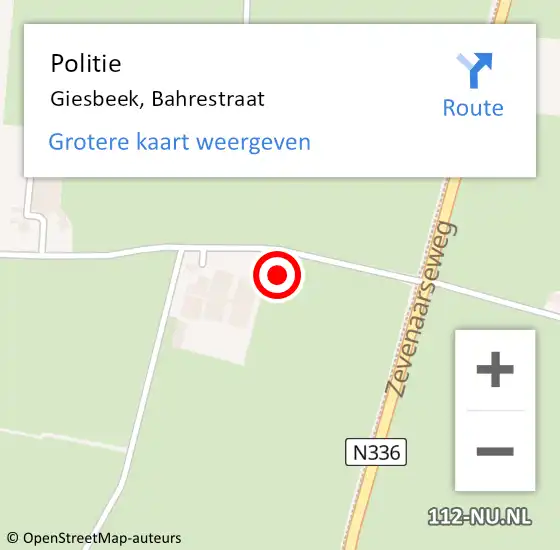 Locatie op kaart van de 112 melding: Politie Giesbeek, Bahrestraat op 19 februari 2022 12:43
