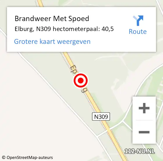 Locatie op kaart van de 112 melding: Brandweer Met Spoed Naar Elburg, N309 hectometerpaal: 40,5 op 19 februari 2022 12:47