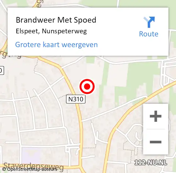 Locatie op kaart van de 112 melding: Brandweer Met Spoed Naar Elspeet, Nunspeterweg op 19 februari 2022 12:48
