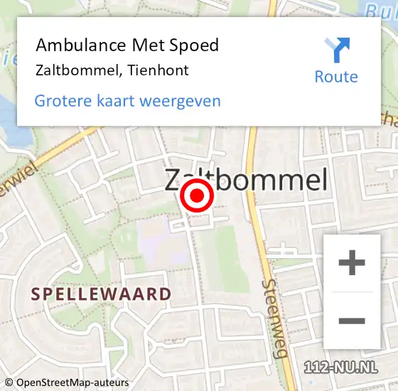 Locatie op kaart van de 112 melding: Ambulance Met Spoed Naar Zaltbommel, Tienhont op 19 februari 2022 12:51