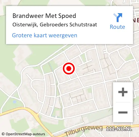 Locatie op kaart van de 112 melding: Brandweer Met Spoed Naar Oisterwijk, Gebroeders Schutstraat op 19 februari 2022 12:53