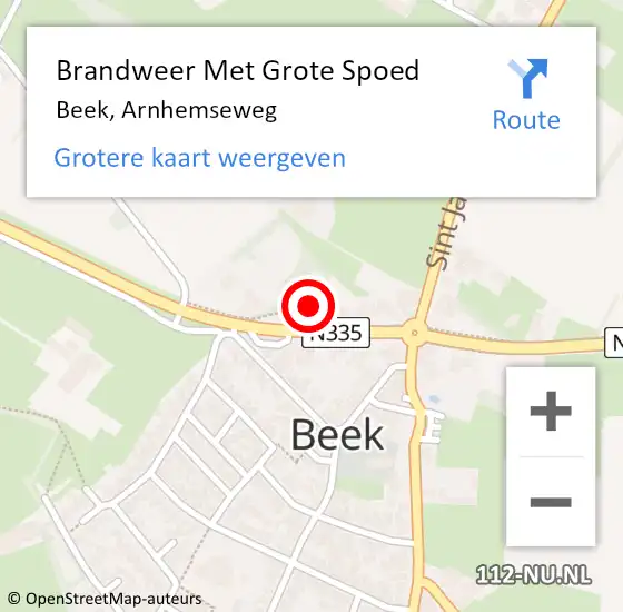 Locatie op kaart van de 112 melding: Brandweer Met Grote Spoed Naar Beek, Arnhemseweg op 19 februari 2022 12:53