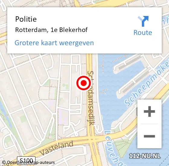 Locatie op kaart van de 112 melding: Politie Rotterdam, 1e Blekerhof op 19 februari 2022 12:54
