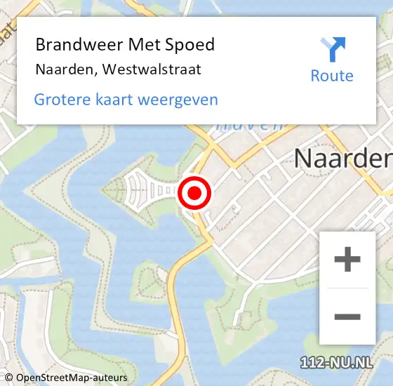 Locatie op kaart van de 112 melding: Brandweer Met Spoed Naar Naarden, Westwalstraat op 19 februari 2022 12:56