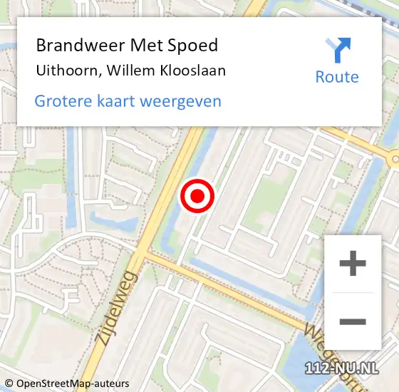 Locatie op kaart van de 112 melding: Brandweer Met Spoed Naar Uithoorn, Willem Klooslaan op 19 februari 2022 12:57