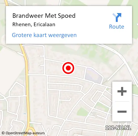 Locatie op kaart van de 112 melding: Brandweer Met Spoed Naar Rhenen, Ericalaan op 19 februari 2022 12:58