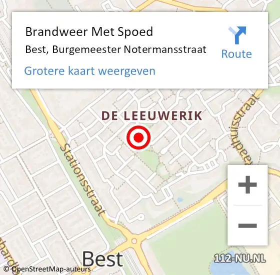 Locatie op kaart van de 112 melding: Brandweer Met Spoed Naar Best, Burgemeester Notermansstraat op 19 februari 2022 12:59