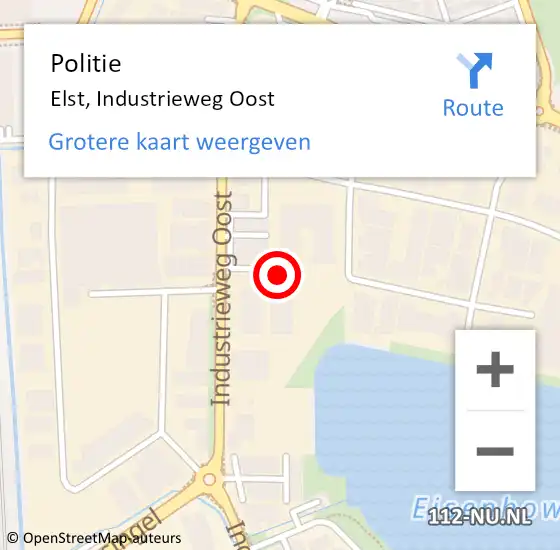 Locatie op kaart van de 112 melding: Politie Elst, Industrieweg Oost op 19 februari 2022 13:11