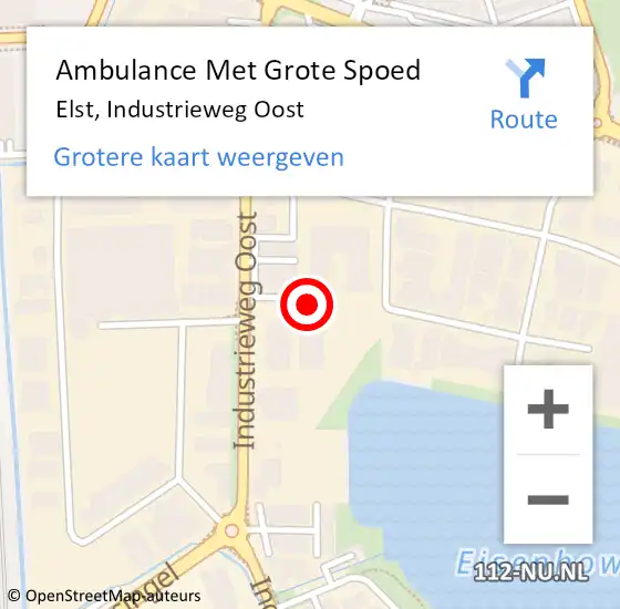 Locatie op kaart van de 112 melding: Ambulance Met Grote Spoed Naar Elst, Industrieweg Oost op 19 februari 2022 13:14