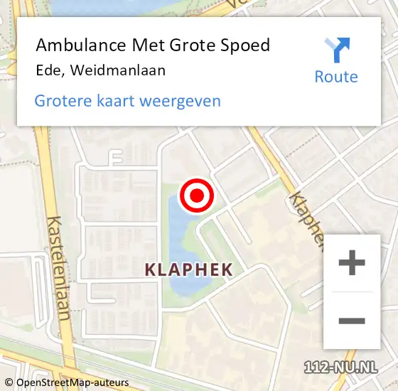 Locatie op kaart van de 112 melding: Ambulance Met Grote Spoed Naar Ede, Weidmanlaan op 19 februari 2022 13:15