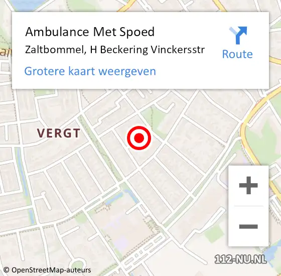 Locatie op kaart van de 112 melding: Ambulance Met Spoed Naar Zaltbommel, H Beckering Vinckersstr op 19 februari 2022 13:15