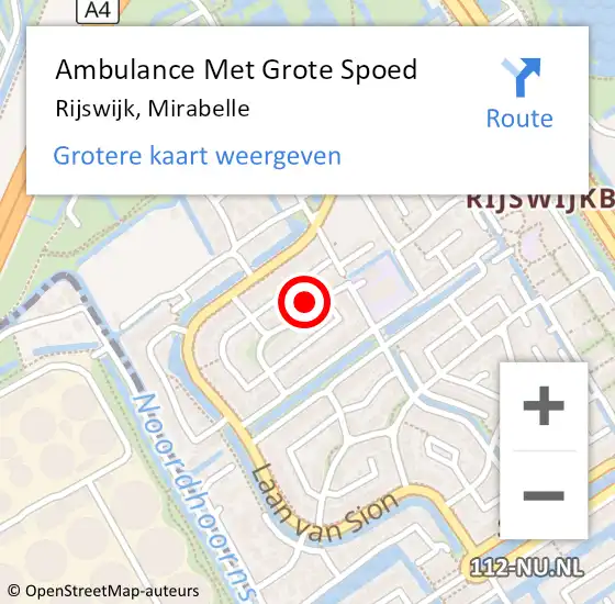 Locatie op kaart van de 112 melding: Ambulance Met Grote Spoed Naar Rijswijk, Mirabelle op 19 februari 2022 13:17