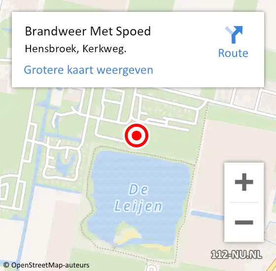 Locatie op kaart van de 112 melding: Brandweer Met Spoed Naar Hensbroek, Kerkweg. op 19 februari 2022 13:24