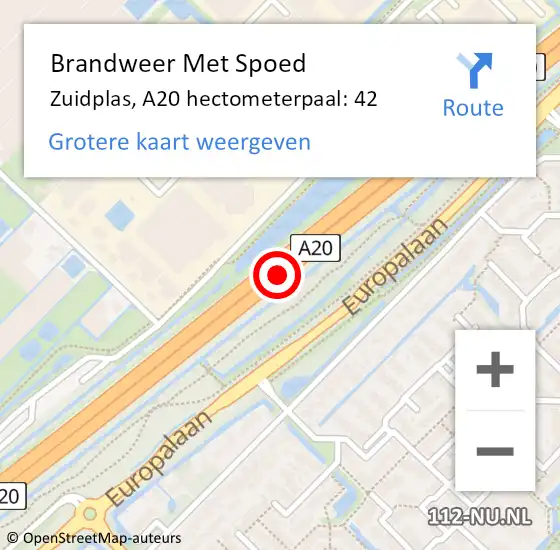 Locatie op kaart van de 112 melding: Brandweer Met Spoed Naar Zuidplas, A20 hectometerpaal: 42 op 19 februari 2022 13:26