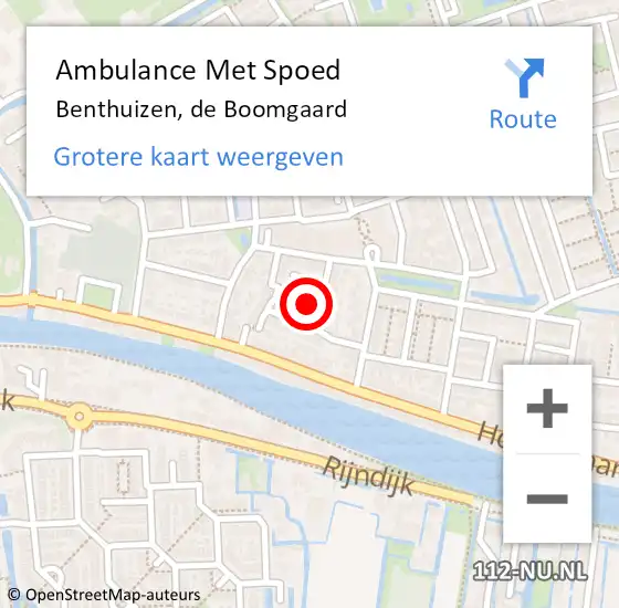 Locatie op kaart van de 112 melding: Ambulance Met Spoed Naar Benthuizen, de Boomgaard op 19 februari 2022 13:29