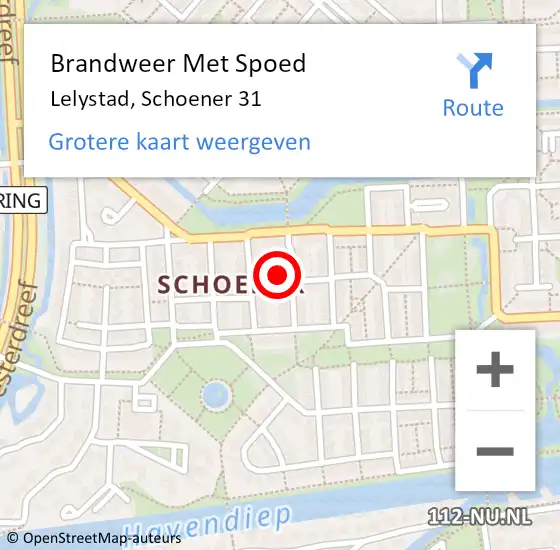 Locatie op kaart van de 112 melding: Brandweer Met Spoed Naar Lelystad, Schoener 31 op 19 februari 2022 13:33