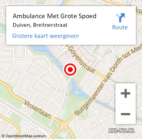 Locatie op kaart van de 112 melding: Ambulance Met Grote Spoed Naar Duiven, Breitnerstraat op 19 februari 2022 13:36