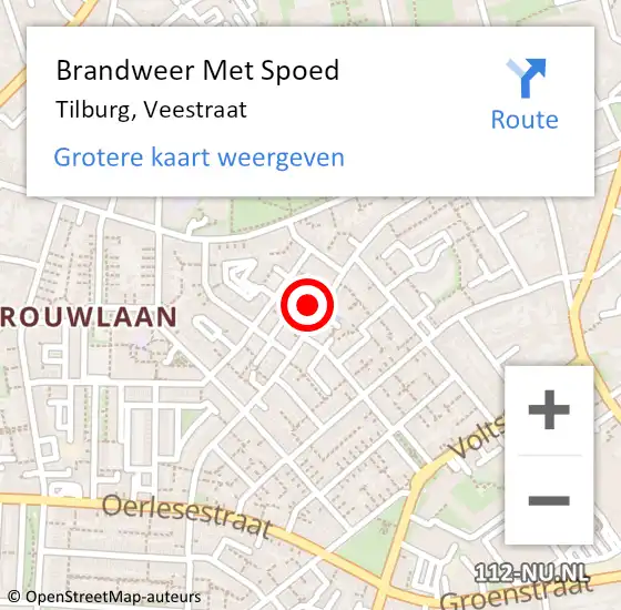 Locatie op kaart van de 112 melding: Brandweer Met Spoed Naar Tilburg, Veestraat op 19 februari 2022 13:42