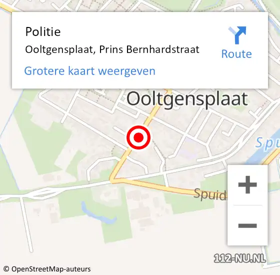 Locatie op kaart van de 112 melding: Politie Ooltgensplaat, Prins Bernhardstraat op 19 februari 2022 13:43