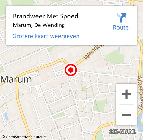 Locatie op kaart van de 112 melding: Brandweer Met Spoed Naar Marum, De Wending op 19 februari 2022 13:45