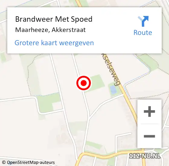 Locatie op kaart van de 112 melding: Brandweer Met Spoed Naar Maarheeze, Akkerstraat op 19 februari 2022 13:57