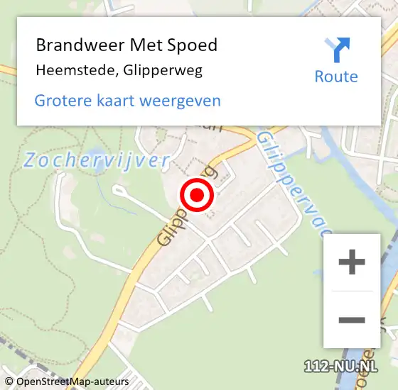 Locatie op kaart van de 112 melding: Brandweer Met Spoed Naar Heemstede, Glipperweg op 19 februari 2022 14:12