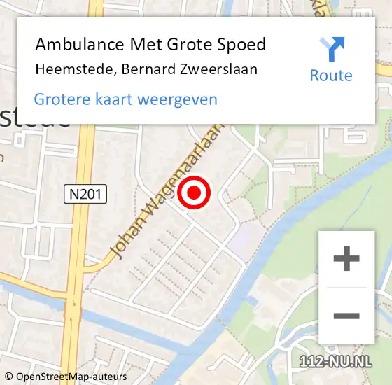 Locatie op kaart van de 112 melding: Ambulance Met Grote Spoed Naar Heemstede, Bernard Zweerslaan op 19 februari 2022 14:13