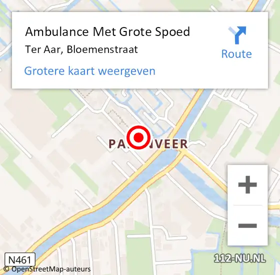 Locatie op kaart van de 112 melding: Ambulance Met Grote Spoed Naar Ter Aar, Bloemenstraat op 8 juli 2014 20:44