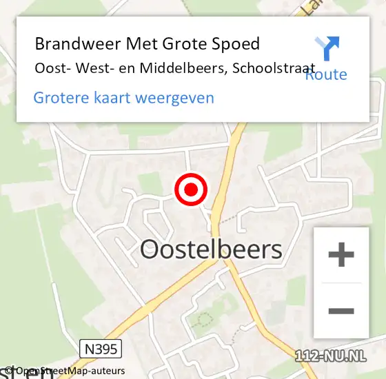 Locatie op kaart van de 112 melding: Brandweer Met Grote Spoed Naar Oost- West- en Middelbeers, Schoolstraat op 19 februari 2022 14:26