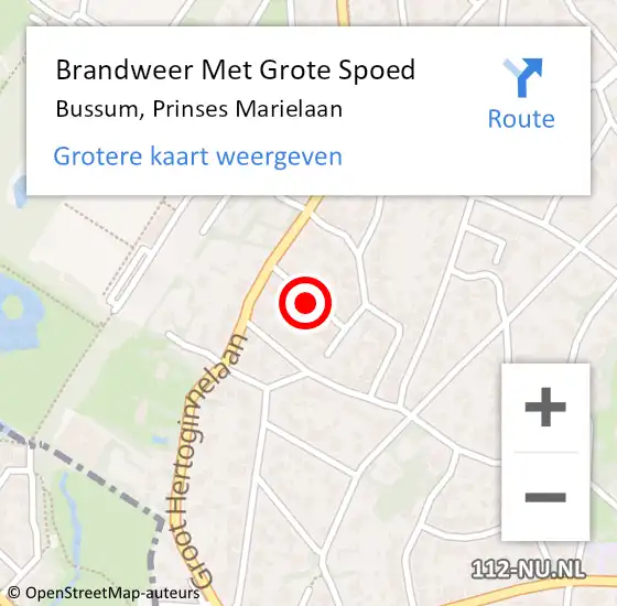 Locatie op kaart van de 112 melding: Brandweer Met Grote Spoed Naar Bussum, Prinses Marielaan op 8 juli 2014 20:47