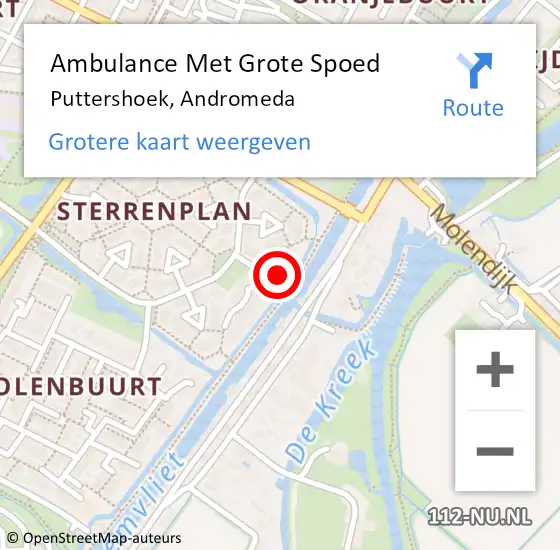 Locatie op kaart van de 112 melding: Ambulance Met Grote Spoed Naar Puttershoek, Andromeda op 19 februari 2022 14:53