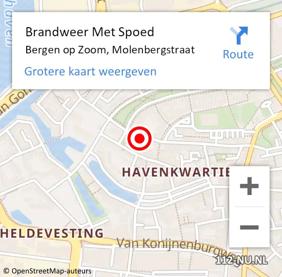 Locatie op kaart van de 112 melding: Brandweer Met Spoed Naar Bergen op Zoom, Molenbergstraat op 19 februari 2022 15:01