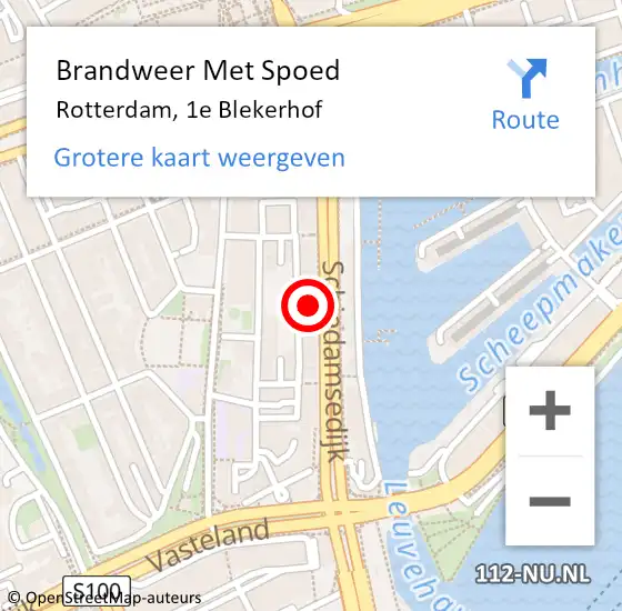 Locatie op kaart van de 112 melding: Brandweer Met Spoed Naar Rotterdam, 1e Blekerhof op 19 februari 2022 15:02