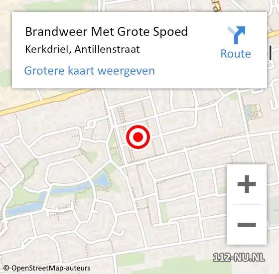 Locatie op kaart van de 112 melding: Brandweer Met Grote Spoed Naar Kerkdriel, Antillenstraat op 19 februari 2022 15:05