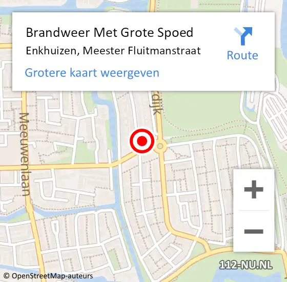 Locatie op kaart van de 112 melding: Brandweer Met Grote Spoed Naar Enkhuizen, Meester Fluitmanstraat op 19 februari 2022 15:07