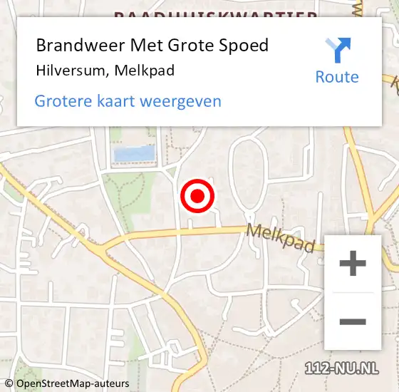 Locatie op kaart van de 112 melding: Brandweer Met Grote Spoed Naar Hilversum, Melkpad op 19 februari 2022 15:10