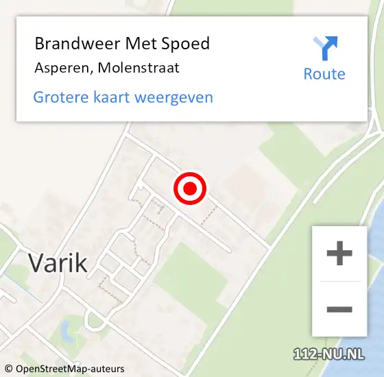 Locatie op kaart van de 112 melding: Brandweer Met Spoed Naar Asperen, Molenstraat op 19 februari 2022 15:10