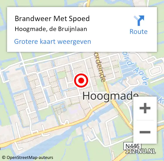 Locatie op kaart van de 112 melding: Brandweer Met Spoed Naar Hoogmade, de Bruijnlaan op 19 februari 2022 15:15