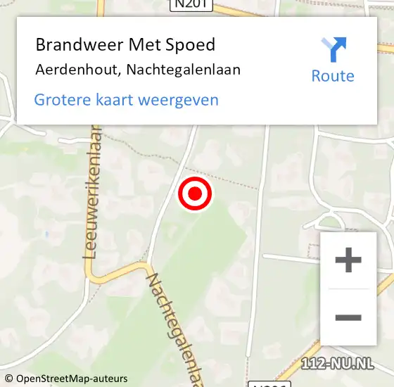 Locatie op kaart van de 112 melding: Brandweer Met Spoed Naar Aerdenhout, Nachtegalenlaan op 19 februari 2022 15:22