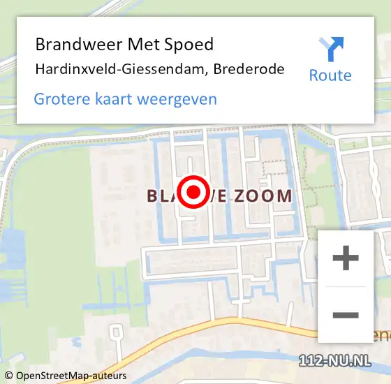 Locatie op kaart van de 112 melding: Brandweer Met Spoed Naar Hardinxveld-Giessendam, Brederode op 19 februari 2022 15:24