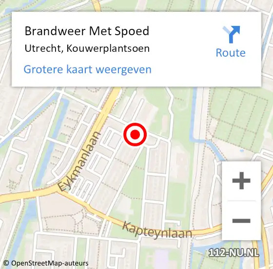 Locatie op kaart van de 112 melding: Brandweer Met Spoed Naar Utrecht, Kouwerplantsoen op 19 februari 2022 15:24